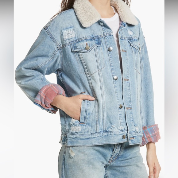 Free People Flannel lined trucker Jean jacket - Picture 2 of 8